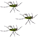 3 Pack Barbless Pat's Barred Rubber Legs Tungsten Bead Jigged Black/Chartreuse Euro Nymph  - Hook Size 6