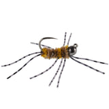 Barbless Pat's Barred Rubber Legs Tungsten Bead Jigged Coffee/Tan Euro Nymph  - Set of 12 Flies Hook Size 6