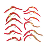 Barbless Tungsten San Juan Worm Power Bead Assortment 12 Flies Size 14