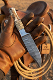 Frontier Stag Damascus Hunting Knife 9" Cross-Hatch Stag Horn