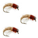 3 Pack Bead Head Tan Brown Caddis Larva Nymph Hook Size 12