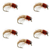 Bead Head Tan Brown Caddis Larva Nymph 6 Flies Hook Size 16