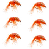 Orange Beaded Shrimp Scud Pattern - 6 Flies - Size 12 - Tailwater Lake Fly Fishing Nymph Flies