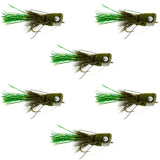 Flashtail Bass Popper 6 Flies Size 8 - Olive Bass Fly Fishing Bug Wide Gape Bass Hooks With Weed Guard