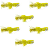 Flashtail Bass Popper  6 Flies Size 8 - Yellow Bass Fly Fishing Bug Wide Gape Bass Hooks With Weed Guard
