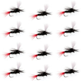 Barbless Parachute Black Gnat Red Tail Dry Fly - 12 Flies - Size 12