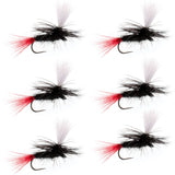 Barbless Parachute Black Gnat Red Tail Dry Fly - 6 Flies - Size 12