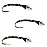 3 Pack Black Mercury Midge - Glass Bead Head Flies Size 22