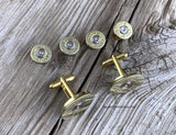 Bullet Tuxedo Studs and Shotgun Cufflinks set BRASS, 12 or 20 Gauge Shotgun Shell Cufflinks, Bullet Tuxedo Studs, Wedding, Groom, Groomsmen