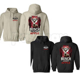 Buschhh Light Apple Hunting Hoodie – Retro Beer Can Camo Graphic Pullover, Outdoor Hunter Game Day Sweatshirt, Unisex Heavy Blend