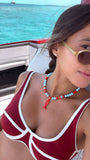 Coral Reef Fish Charm Necklace - Ocean Blue & Coral Beaded Necklace