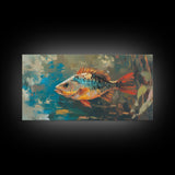 Trout, fish, colorful painting, fisherman painting, rustic wall art, trout art, framed canvas print, extra wide art, gift idea