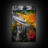 Vibrant Trout, Fishing Art, Rustic Wall Decor, Wildlife Art, Cabin Wall Art, Fisherman Gift, Framed Canvas Print, Nature Inspired Home