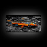 Rainbow Trout, Colorful Fish, Bold Patterns, River Stream – Framed Canvas Print, Fishing Wall Art, Cabin Decor, Rustic Wildlife
