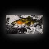 Trout Fish Art, Rustic Fishing Wall Art, Wildlife Painting, Extra Wide Art, Nature Lover Gift, Framed Canvas Print, Cabin Wall Decor