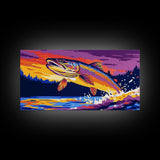 Jumping Trout, fly fishing art, trout art, nautical decor, rustic wall art, gift idea for him, lake Tahoe art, framed canvas print