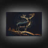 Deer made of stars, reflection stag, framed canvas print, unique wall art, starry night stag
