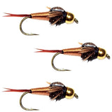 3 Pack Bead Head Copper John Nymph Fly - Size 22