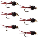 Barbless Bead Head Red Copper John Nymph Fly  - 6 Flies Hook Size 16
