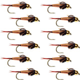 Tungsten Bead Head Copper John Nymph 1 Dozen Fly Fishing Flies - Hook Size 16