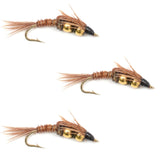 3 Pack Double Bead Pheasant Tail Nymph Fly Fishing Flies Hook Size 14