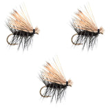 3 Pack Black Elk Hair Caddis Classic Trout Dry Flies Size 10