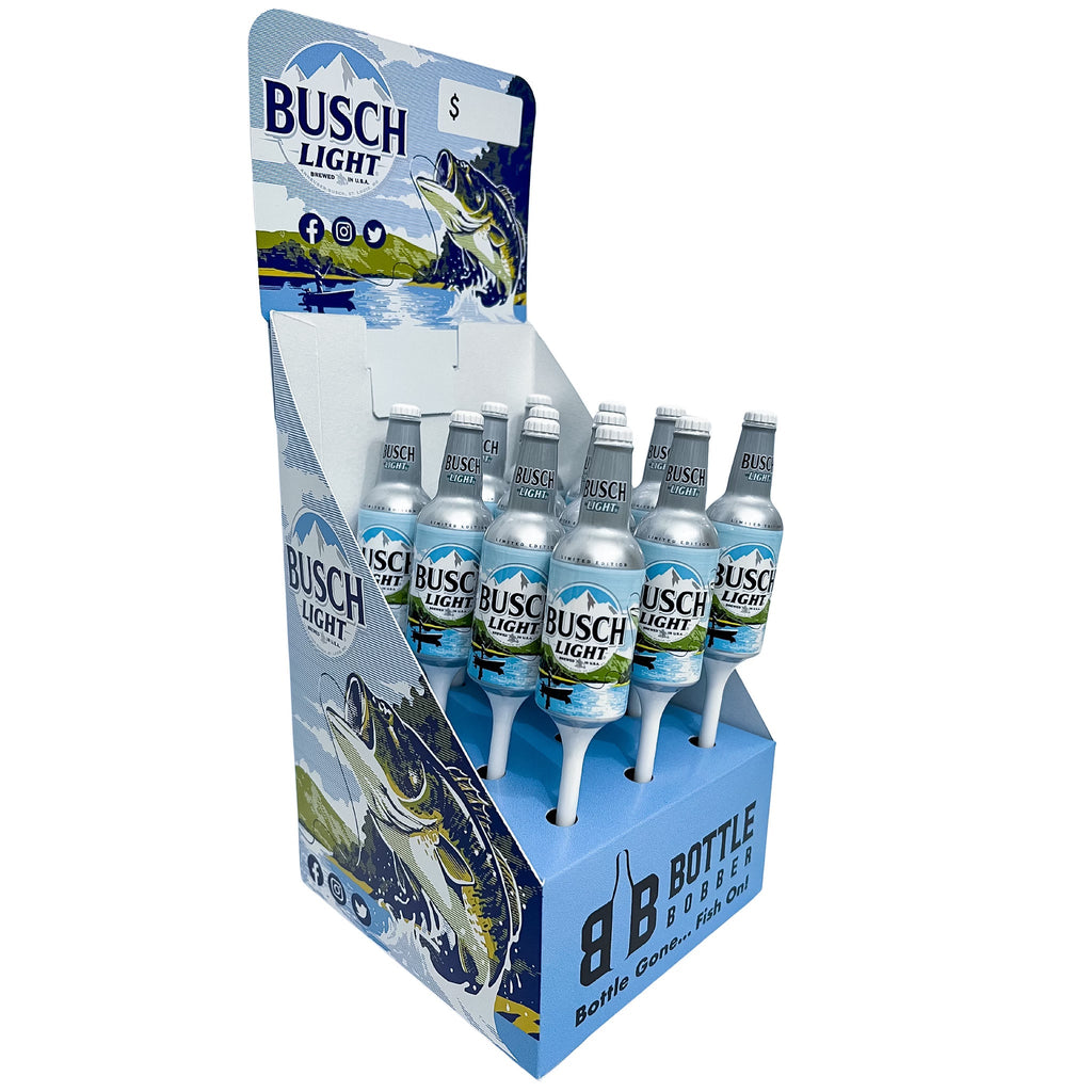 Busch Light Fishing Bobber 12 Pack plus Table Top Merchandiser