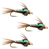 3 Pack Tungsten Bead Head Flash Back Pheasant Tail Nymph Size 18