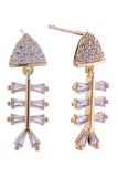 14K Fish Bone Pave CZ Post Earring