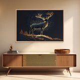 Deer made of stars, reflection stag, framed canvas print, unique wall art, starry night stag