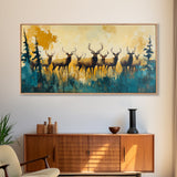 Deer Herd Painting, rustic wall art, farmhouse art, wildlife painting, nature painting, framed canvas print, woodland decor
