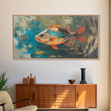 Trout, fish, colorful painting, fisherman painting, rustic wall art, trout art, framed canvas print, extra wide art, gift idea