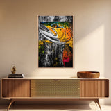 Vibrant Trout, Fishing Art, Rustic Wall Decor, Wildlife Art, Cabin Wall Art, Fisherman Gift, Framed Canvas Print, Nature Inspired Home