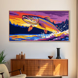 Jumping Trout, fly fishing art, trout art, nautical decor, rustic wall art, gift idea for him, lake Tahoe art, framed canvas print