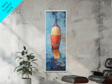 Nautical buoy, coastal wall art, nautical painting, rustic decor, fisherman painting, tall narrow art, framed canvas print