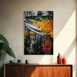 Vibrant Trout, Fishing Art, Rustic Wall Decor, Wildlife Art, Cabin Wall Art, Fisherman Gift, Framed Canvas Print, Nature Inspired Home