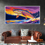 Jumping Trout, fly fishing art, trout art, nautical decor, rustic wall art, gift idea for him, lake Tahoe art, framed canvas print