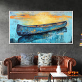 Canoe, Lake Art, Fly Fishing Art, Rustic Wall Art, Coastal Painting, Above Couch Art, Horizontal Wall Art, Framed Canvas Print, Nautical Decor