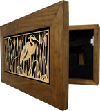 Decorative Gun Safe Heron in Cattails Wall-Mounted Gun Cabinet To Securely Store Your Gun In Plain Sight