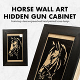 Horse Wall Art Gun Concealment Furniture - Handcrafted Hidden Gun Storage Wall Decor - Hidden Gun Shelf with Magnetic Lock for Quick Access