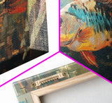 Trout, fish, colorful painting, fisherman painting, rustic wall art, trout art, framed canvas print, extra wide art, gift idea
