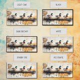 Rustic Duck Painting Canvas Print, 3 Ducks On A Log, Framed Canvas Nature Painting, Landscape Painting, Nature Art, Meadow Painting Cabin Art