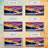 Jumping Trout, fly fishing art, trout art, nautical decor, rustic wall art, gift idea for him, lake Tahoe art, framed canvas print