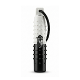 The HuntEmUp 2in Plastic Dog Training Bumper Dummy w/Valve Black White Flasher