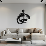 Fishing Hook and Fish Silhouette Metal Wall Art – Black Steel Angler’s Home Decor- KAF495