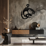 Fishing Hook and Fish Silhouette Metal Wall Art – Black Steel Angler’s Home Decor- KAF495