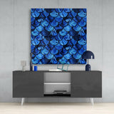 Sapphire Blue Fish Scale Pattern Glass Wall Art