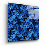 Sapphire Blue Fish Scale Pattern Glass Wall Art