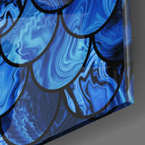 Sapphire Blue Fish Scale Pattern Glass Wall Art