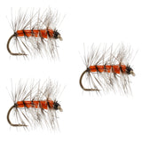 3 Pack Orange Asher Midge Trout Dry Fly - Size 16